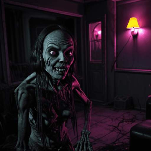 AI generated: photorealistic dark eerie television show scene dusty spiderwebbed ladden livingroom creature featur...