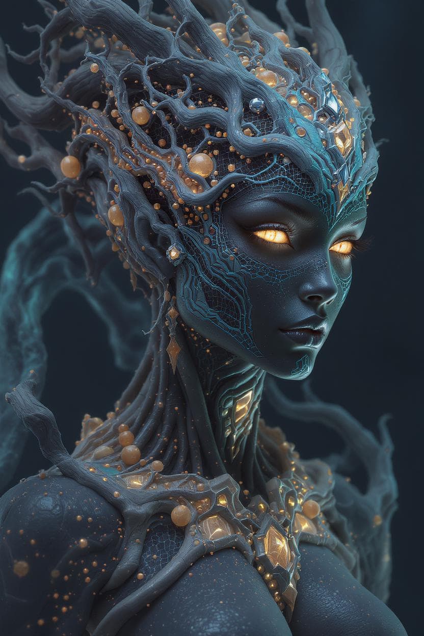 AI generated: An ethereal and striking portrait of an other worldly figure, rendered with hyper-realistic detail. ...