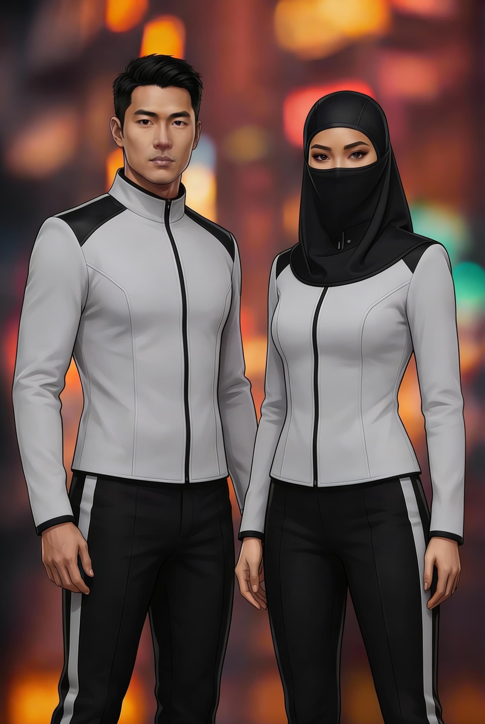 AI generated: Create a Sci-Fi uniform. Use the reference image and turn all red to Grey. The color of the uniform ...