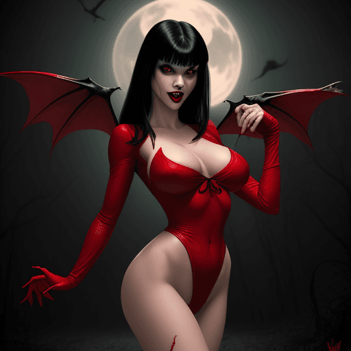 AI generated: 
Vampirella Ella Normandy from Warren Publishing, beautiful charismatic girl, athletic body, gorgeou...