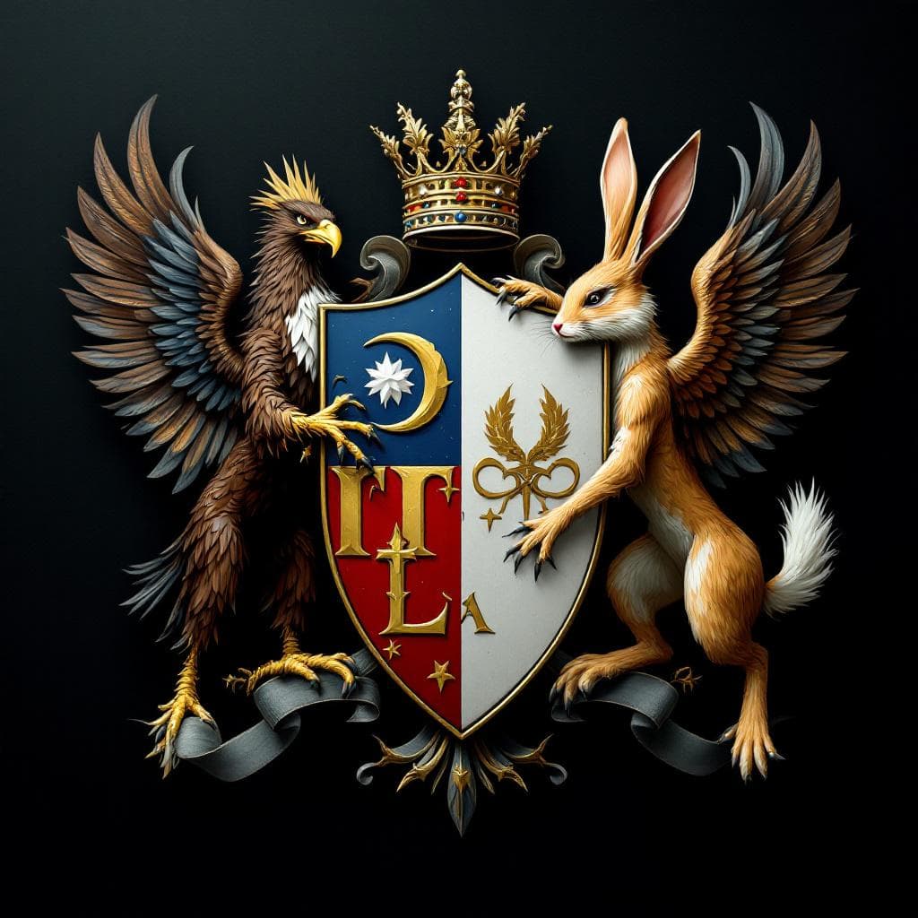 AI generated: Coat of arms with an eagle on one side and a mighty rabbit on the other