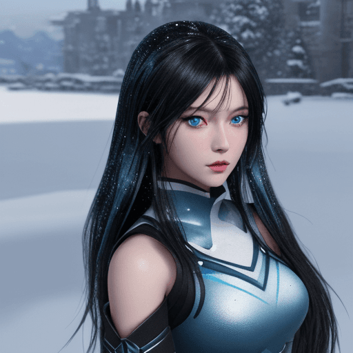 AI generated: anime, best quality, extremely detailed, beautiful girl, dark black hair with blue highlights, blue ...