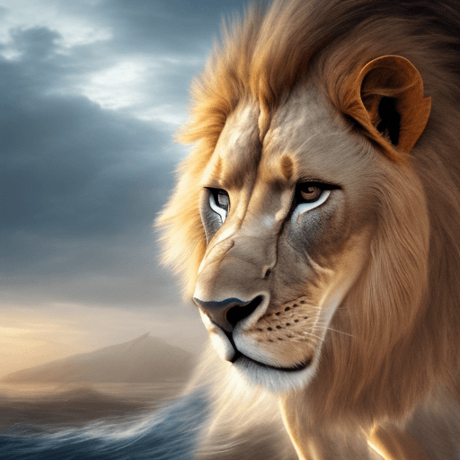 AI generated: Photo of a ultra realistic sailing lion, dramatic light, pale sunrise, cinematic lighting, battered,...
