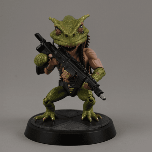 AI generated: chibi lizardman in a Predator gun mounted on shoulder