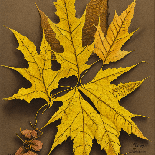 AI generated: Botanical illustration of Shagbark Hickory Tree with very shaggy bark and yellow fall leaves by Pier...