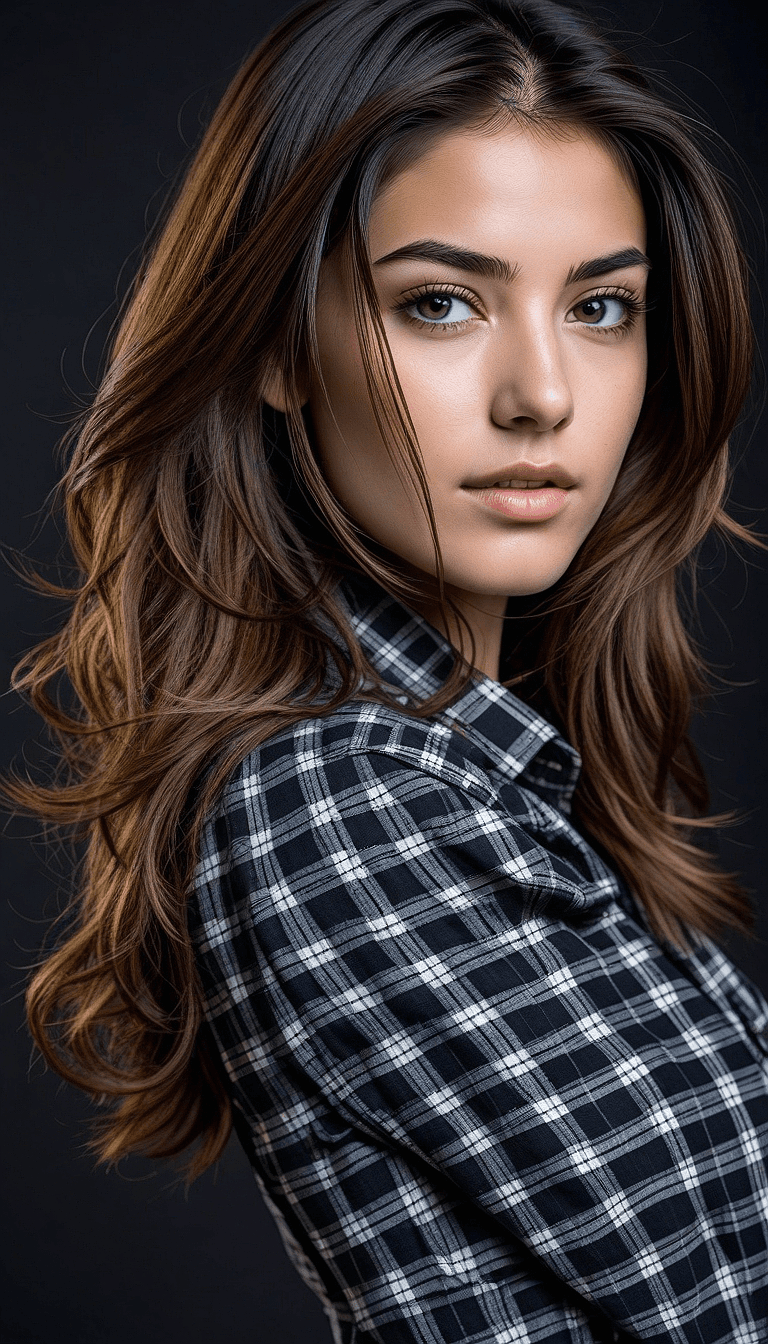 AI generated: An image of a young woman with a medium complexion and long, voluminous hair with natural brown high...