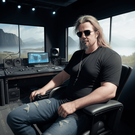 AI generated: Wide angle shot of a mysterious weathered looking man with long, unstyled, unbrushed, hair, and goat...