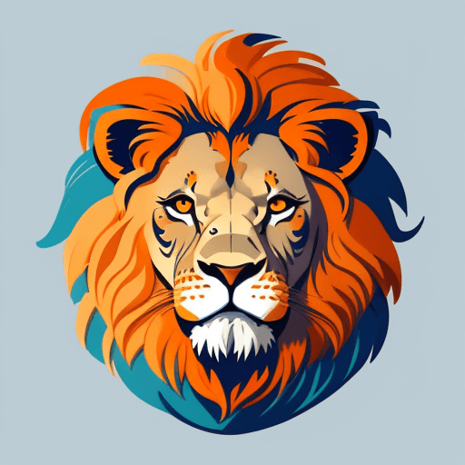 AI generated: sticker of a lion head, illustration style, simple, colorful with blue and orange color palette
