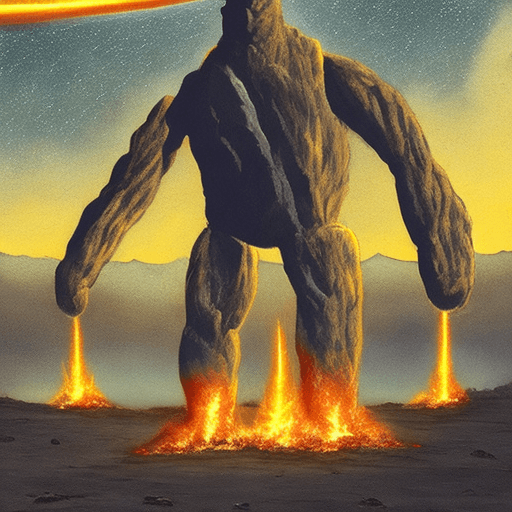 AI generated: An giant humanoid protecting the Earth from a fire Meteor