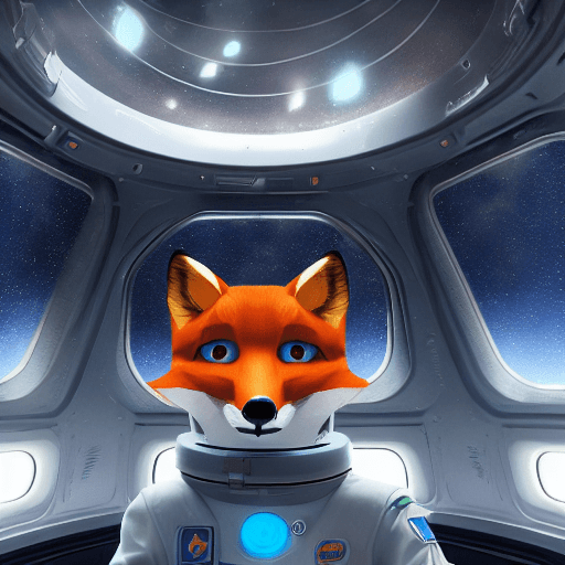 AI generated: a photo of an anthropomorphic fox wearing a spacesuit inside a sci-fi spaceship

cinematic, dramatic...