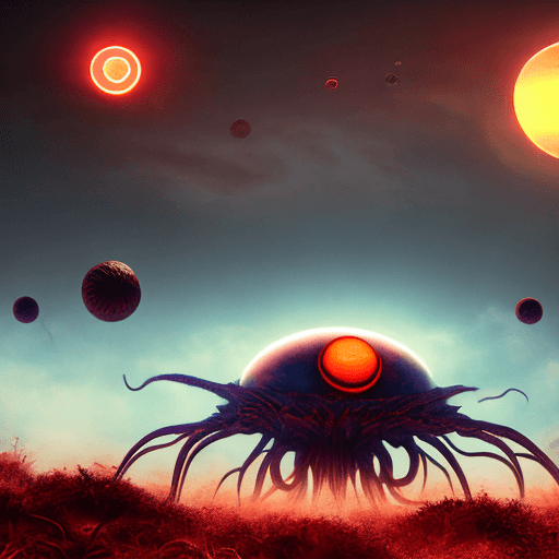 AI generated: Alien life, many tentacles, large eyes, humanoid, giant alien spiders, alien plants, crashed alien s...