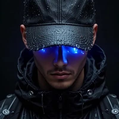 AI generated video: cinematic scene, slwo motion, man with hat hiding his eyes under it ,rise his head and give fourius ...