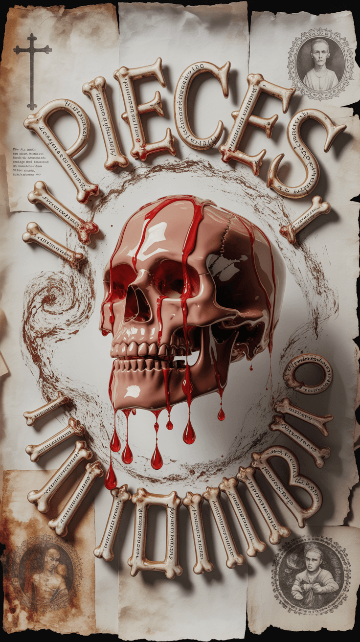 AI generated: A photorealistic skull sculpted from glassy red teardrops, fragmented and suspended mid-air, each dr...