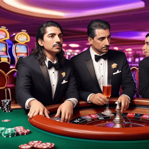 AI generated: Create a Latino drinking water in a casino. 