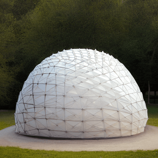 AI generated: "Behold a marvel of design—an egg-shaped tent structure that emanates a soft glow. Crafted from alum...