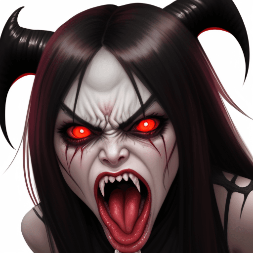 AI generated: demonic female with long tongue and angry face
