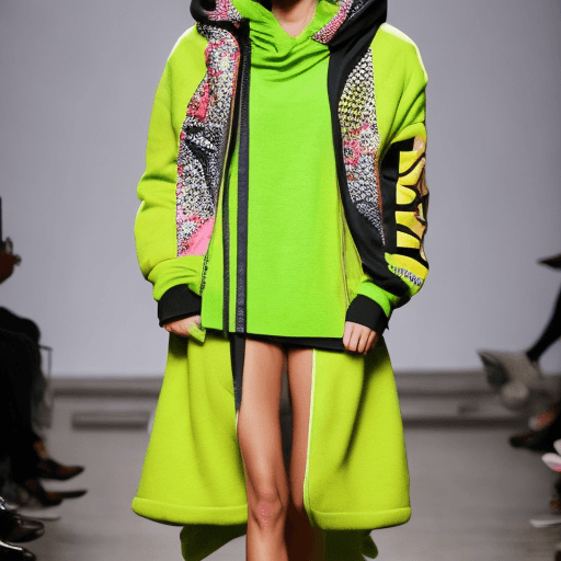AI generated: fashion show, stunning outfits, haute couture: models in hoodie oversized, smallest details and catw...