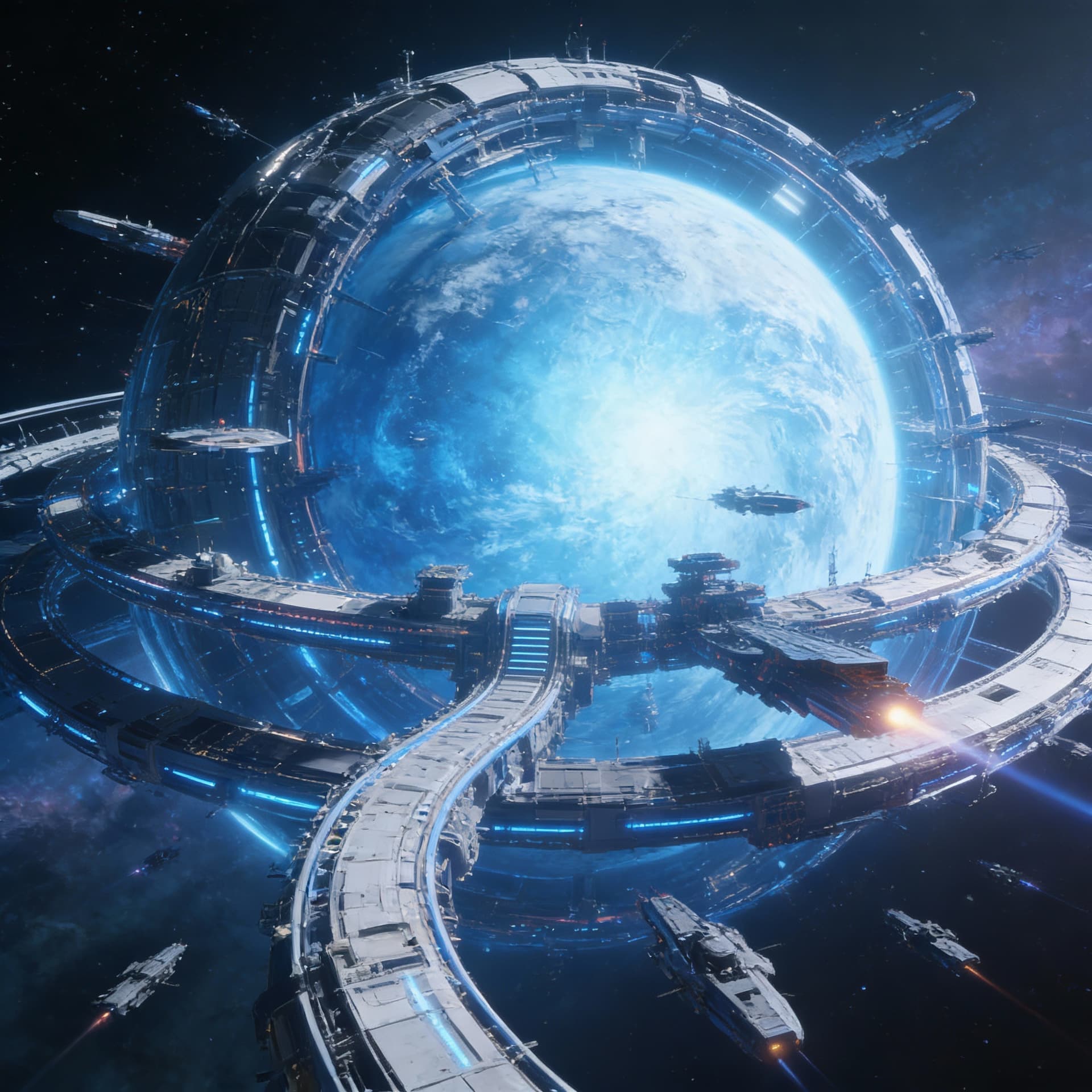 AI generated: Use the Reference Image to imagine, in detail, an alien Starship manufacturing Dyson’s Sphere.  Alte...