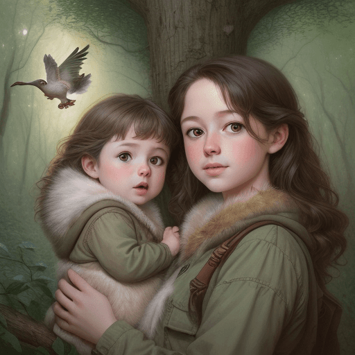 AI generated: Two babies in hollows of trees, in the style of hyperrealistic wildlife portraits, avian - themed, s...