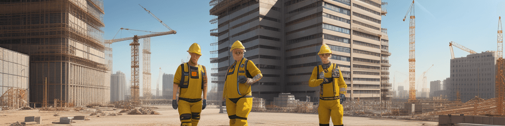 AI generated: a hyper realistic image working people wearing personal protective equipment to work, in a construct...