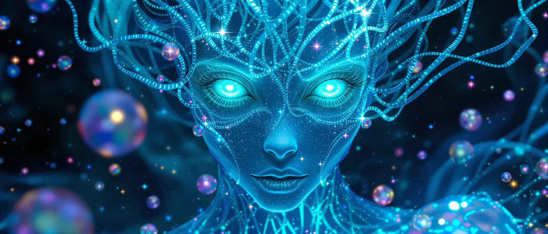 AI generated: Surreal 4k painting of an alien princess ((((with turquoise green eyes)))), and expressive, cosmic f...