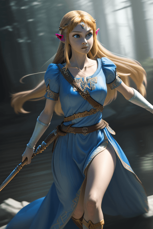 AI generated: Princess Zelda, action scene, 8k, High detail RAW color photo, realistic, (photo realism:1. 4), high...