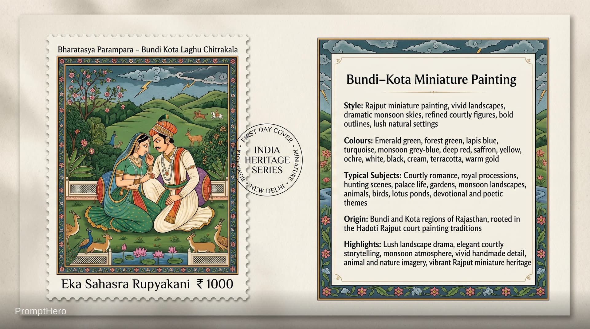 AI generated: Create a 16:9, 4K premium commemorative First Day Cover envelope inspired by India Post heritage des...
