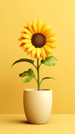 AI generated: Synesthetic matte ivory ceramic pot with sunny yellow sunflower and cheerful yellow vector hd on neu...