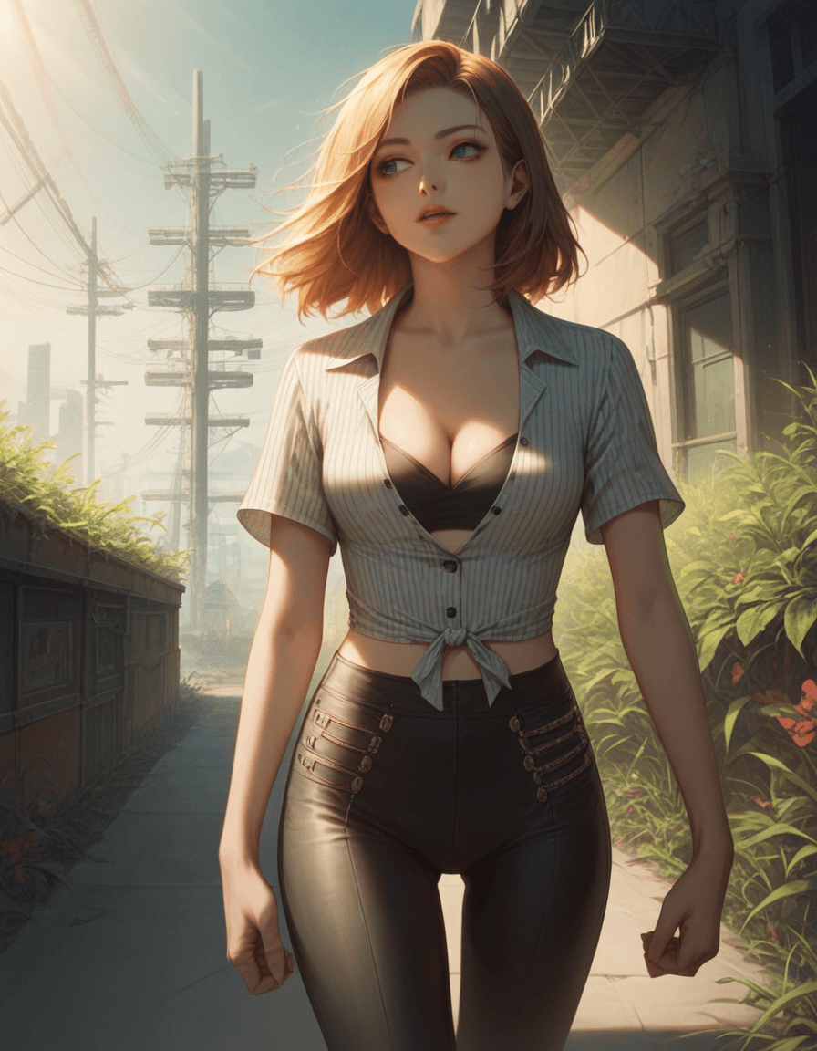 AI generated: score_9, score_8_up, score_7_up, 1girl, korean, outside, walking, (futuristic: steampunk: 0.5), (emb...