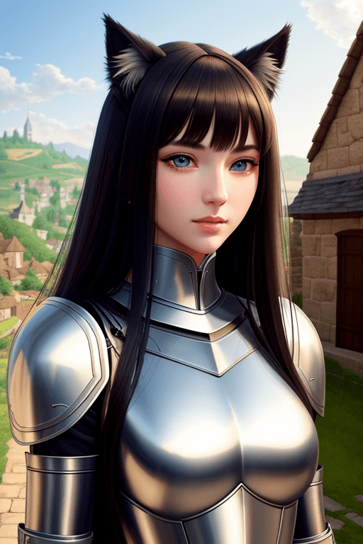AI generated: A beautiful young catgirl. In the medium-sized light armor of an adventurer. Slender body. A beautif...
