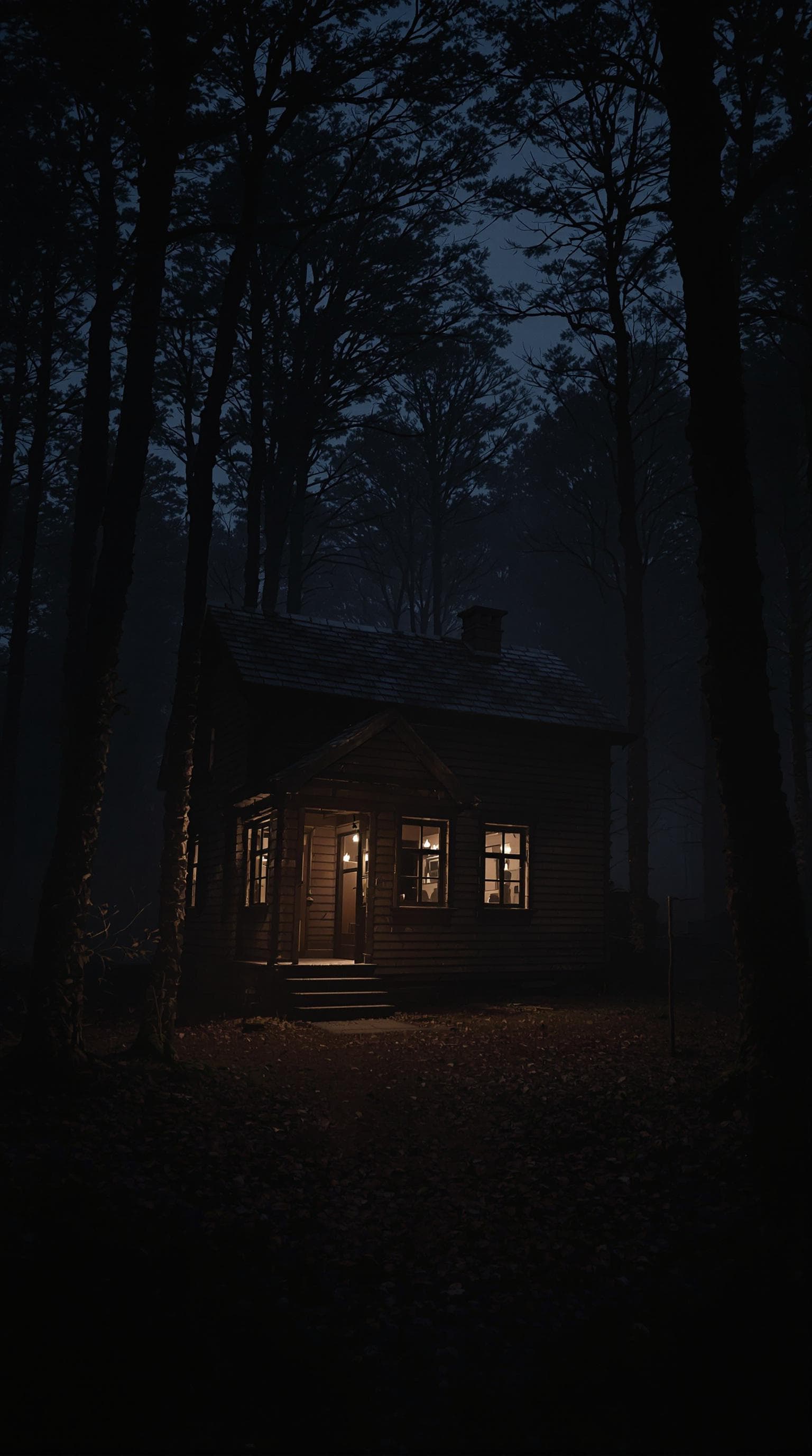 AI generated: dark, eerie Carpathian forest at night, mist creeping along the ground. In the centre, an old Ukrain...