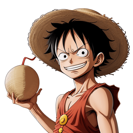 AI generated: a sticker of Monkey D. Luffy from one piece, straw hat, smirk, anime style, minimalist design, trend...