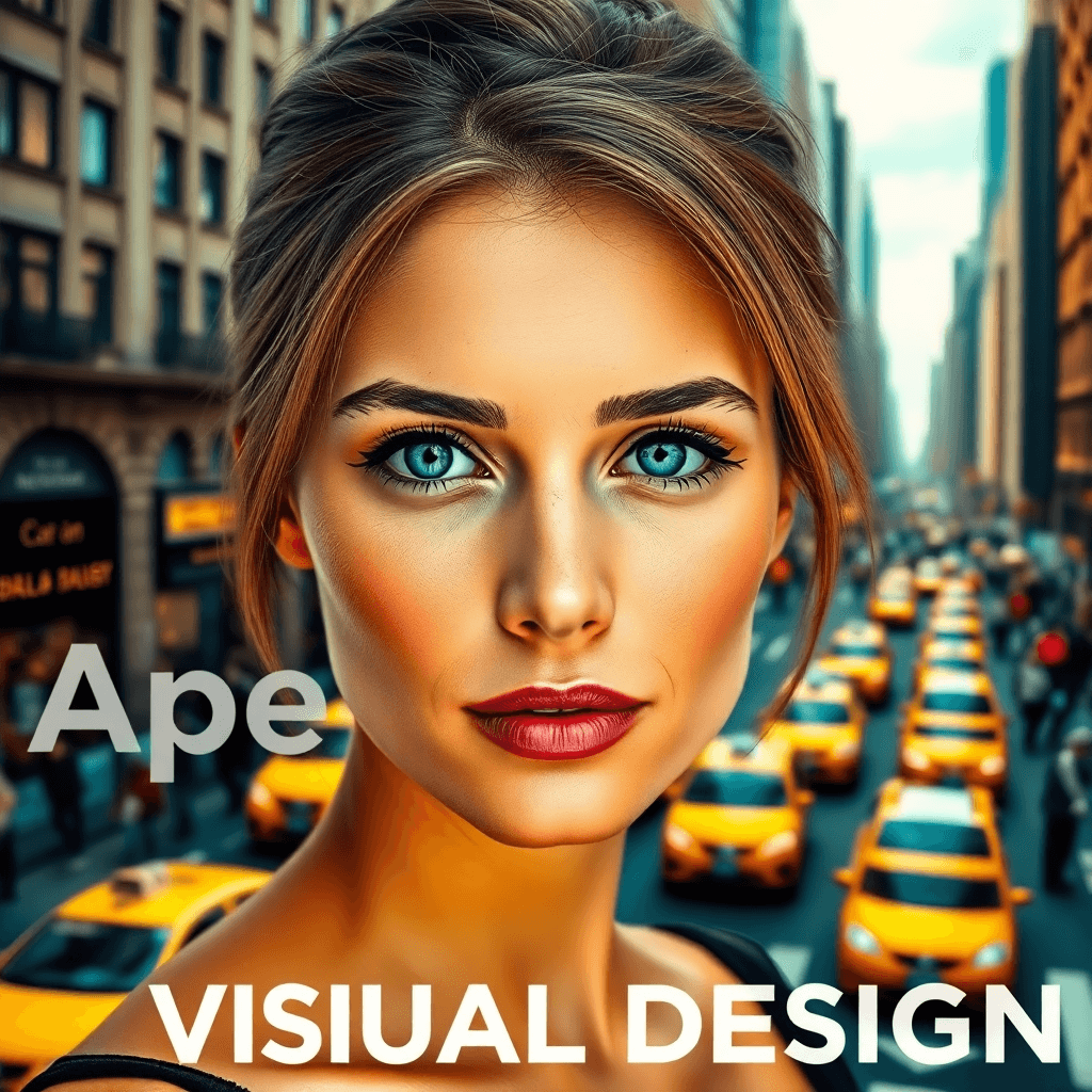 AI generated: A woman with light brown hair and blue eyes, in a mid-height close-up view. Her face is the central ...