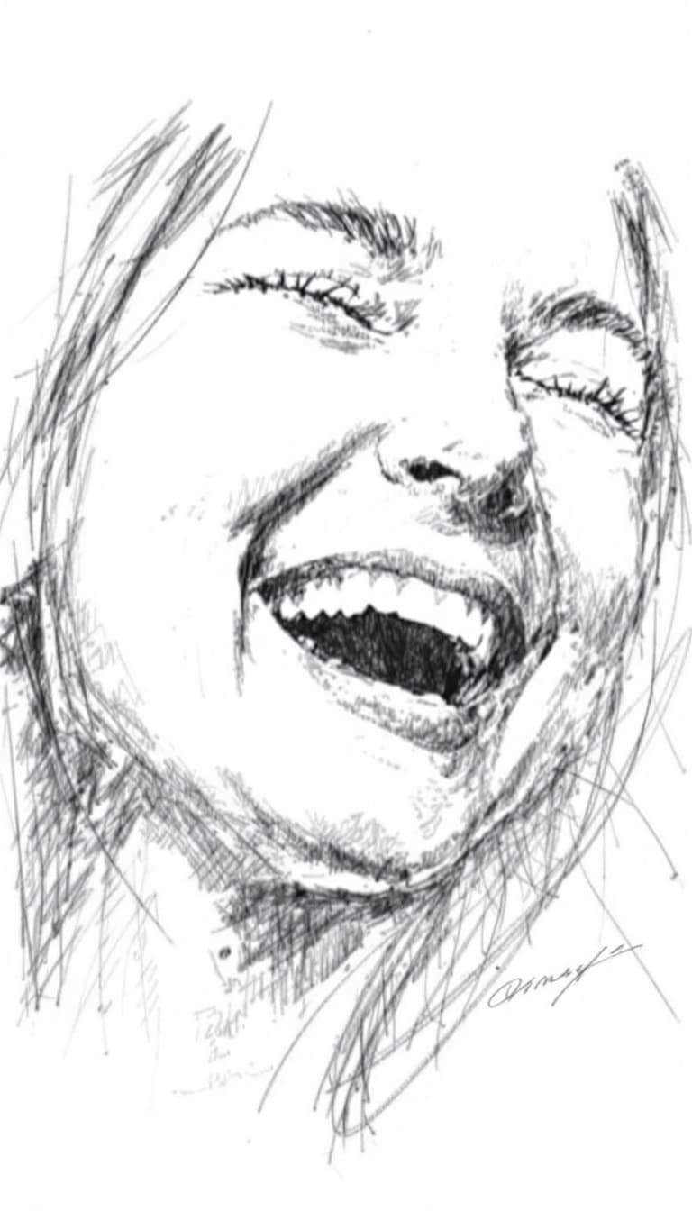 AI generated: Girl, charcoal sketch, laughing
