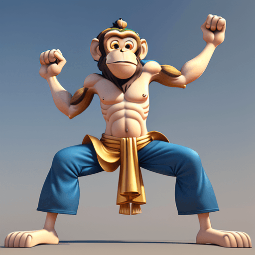 AI generated: Generate a cartoon-style 3D-rendered monkey character wearing wide-legged pants and adorned with Gre...