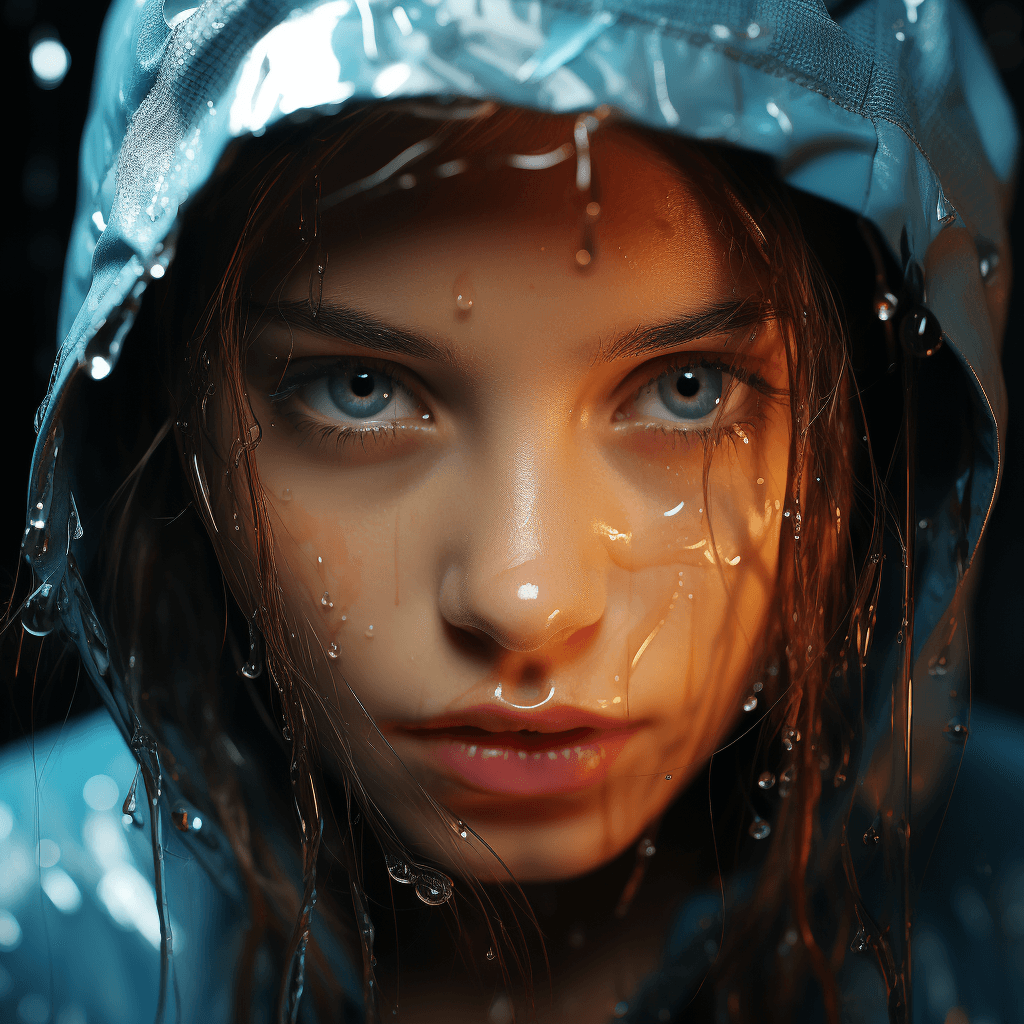 AI generated: futuristic girl, blue eyes, in sports summer attire, in the style of fine attention to anatomy, wate...