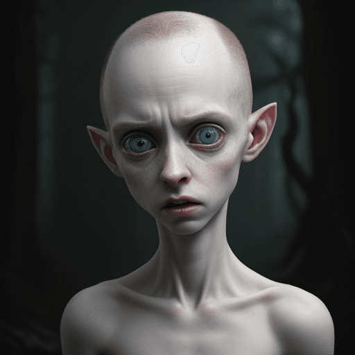 AI generated: Photo of a ultra realistic, cinematic lighting, 4k, hyper-realistic, short, skinny, feral, pale skin...
