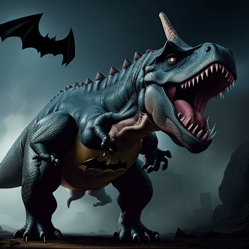 AI generated: Dinosaur eat batman, 4k , ultra HD 