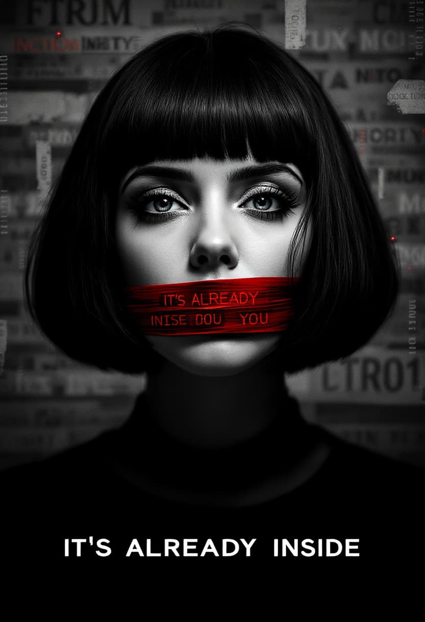 AI generated: A cinematic, mysterious portrait of an attractive woman with a sleek bob haircut and intense, haunti...
