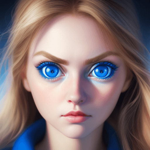 AI generated: realistic 12K photo of a beautiful girl with big blue eyes.