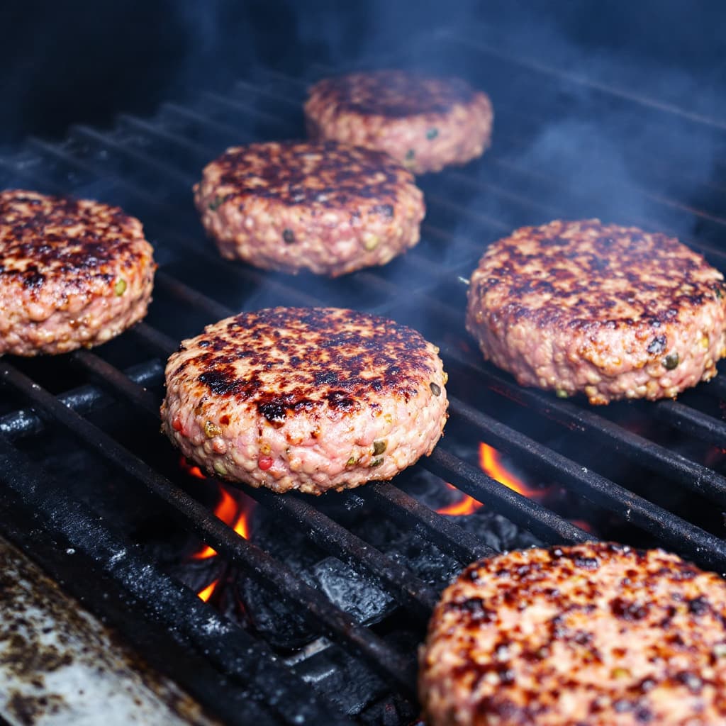 AI generated: The hamburger patties are browning on the grill