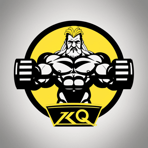 AI generated: Muscular zeus god, gym logo app, black and white and yellow, flat design and clean style, emblem, st...