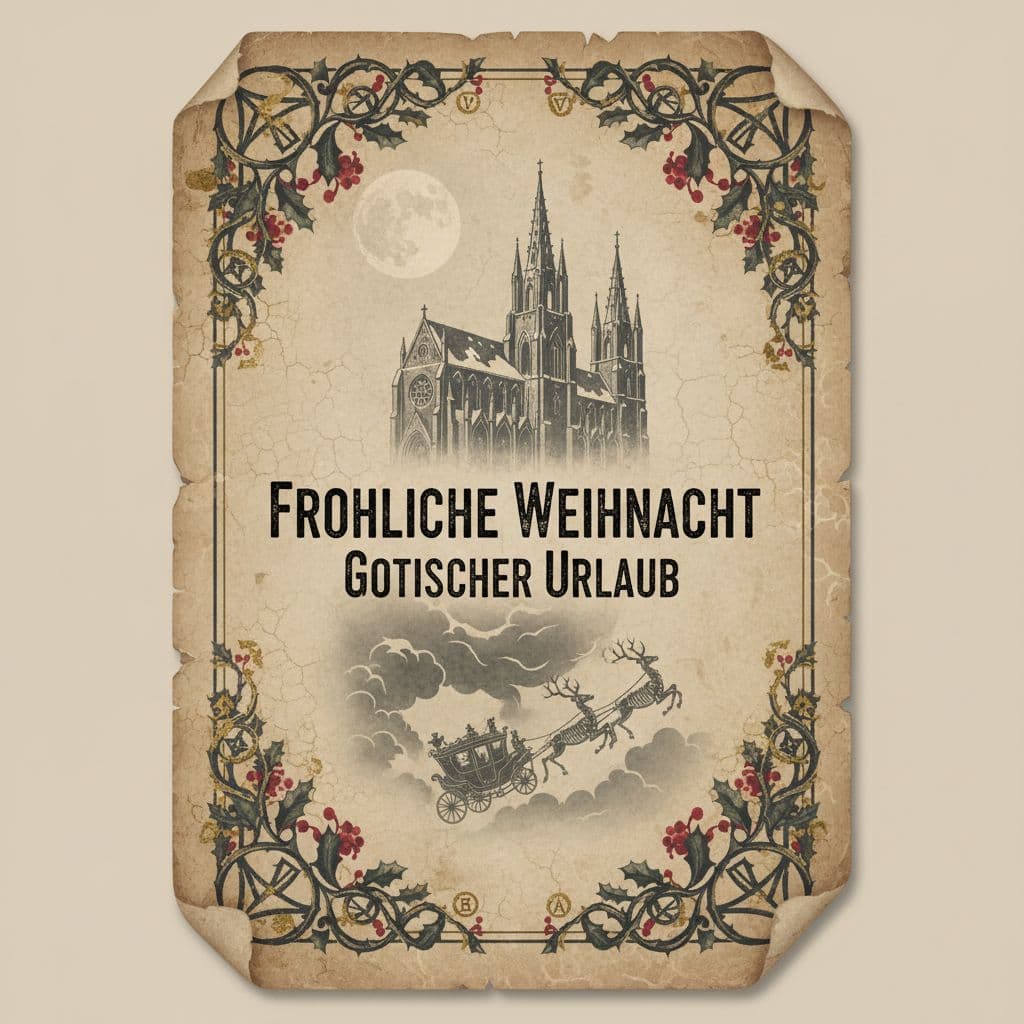 AI generated: Vintage card design with faded texture, text in UnifrakturCook, Gothic holiday.