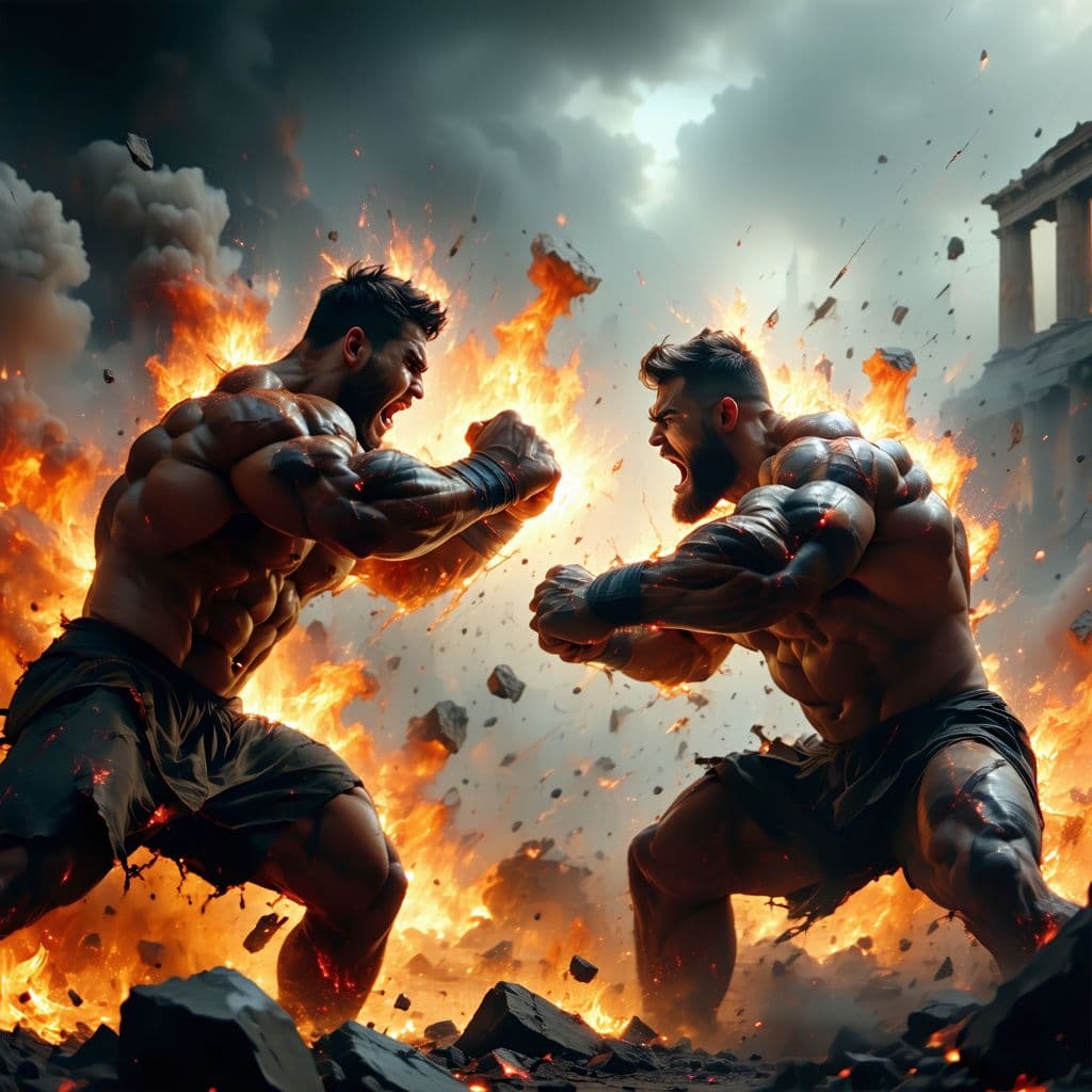 AI generated: strongest men fighting to the death