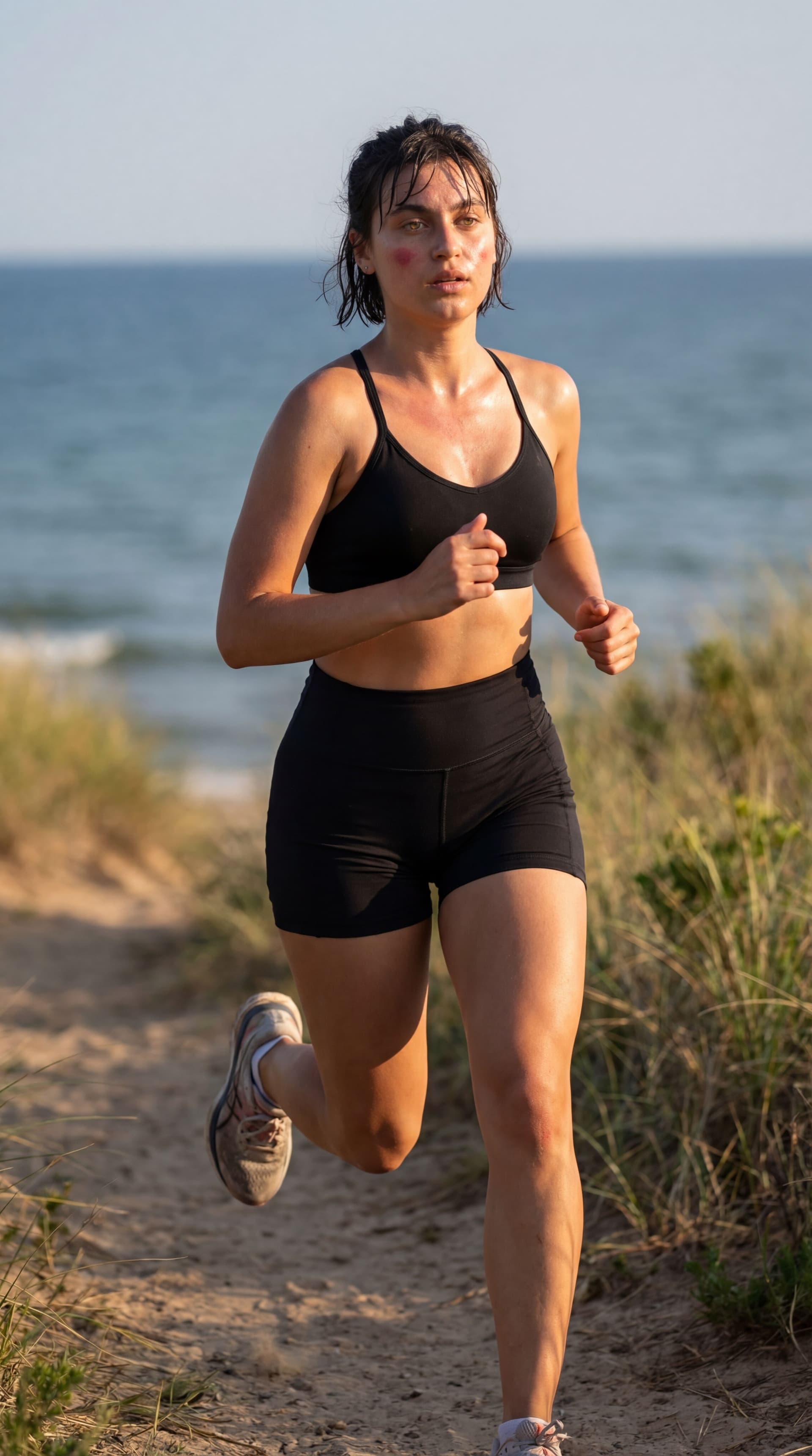 AI generated: Ultra-realistic photo of the same woman from the input image, maintaining exact facial features, ski...