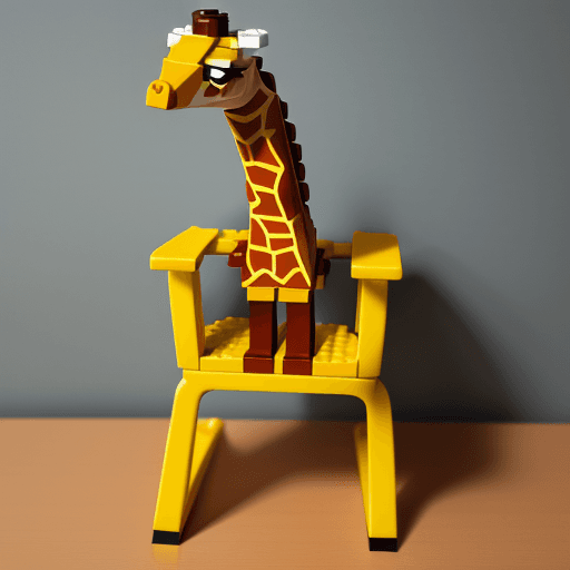 AI generated: a giraffe sit on classroomchair all parts will be created by lego full body