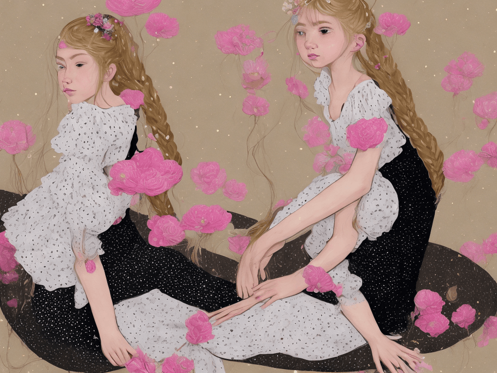 AI generated: A whimsical, surreal illustration depicts a young girl sitting on a cushioned surface in a contempla...