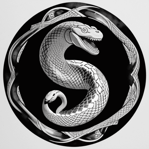 AI generated: uroboro, snake, black and white engraving, ouroboros, vintage, ink, white background, simple, viking...