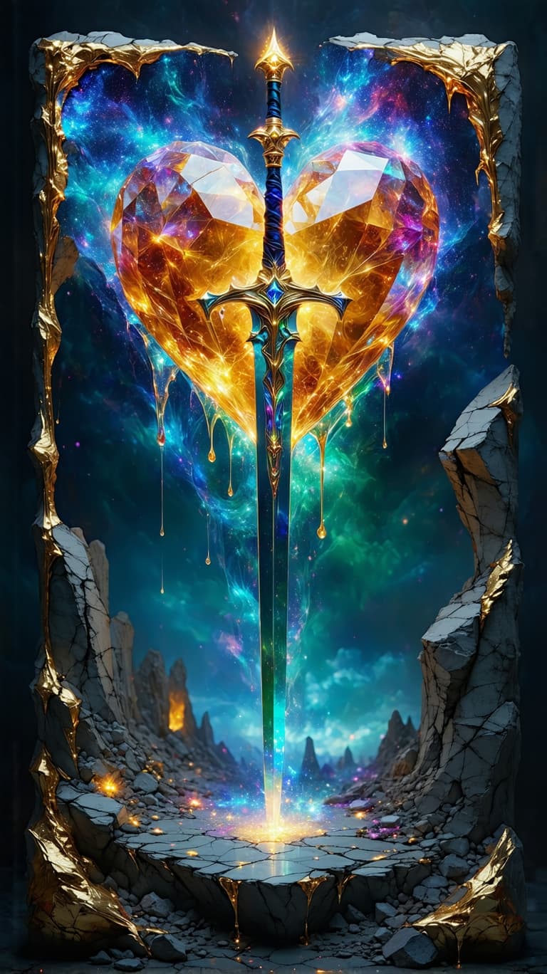 AI generated: Tarot card frame with photo placeholder romantic  card will feature hyper-realistic gold, opal quart...