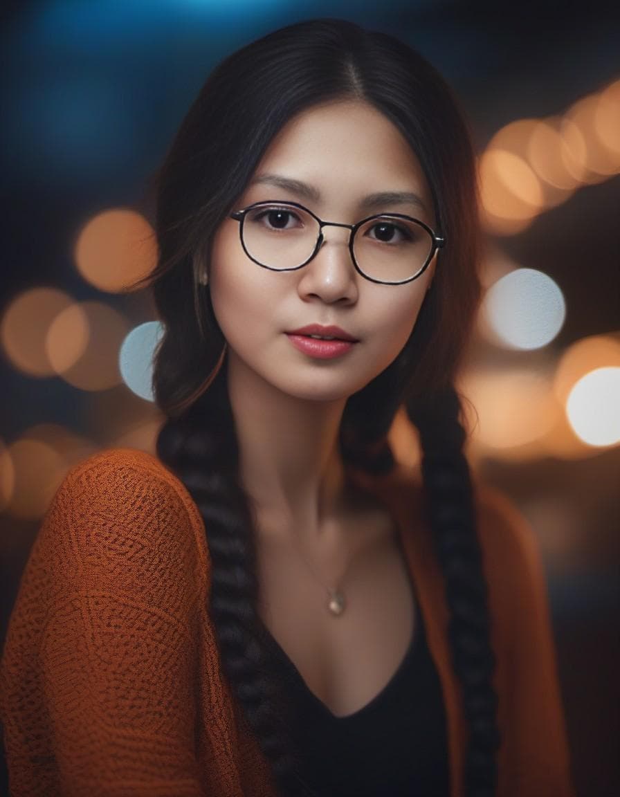 AI generated: 
professional portrait, beautiful radiant brown mahogany cinnamon skin girl, braided hair, a girl w...